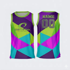 High Quality 100% <b>Polyester</b> Sleeveless Basketball Jersey Heat-Transfer Printed Sets OEM Custom Men's Anti-Bacterial Front Quick - Product Image 4