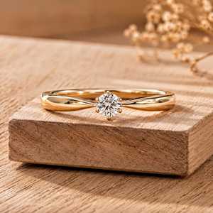 Bague de fiançailles en or massif 10K 14K 18K avec diamant solitaire de laboratoire rond de 0,12 ct certifié IGI, couleur E, clarté VVS - Product Image 1