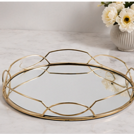 Round Glass <b>Storage</b> Tray With Gold Frame Modern Design Durable Indoor <b>Tabletop</b> Accessory Living Room Decor - Product Image 5