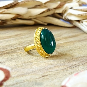 Fashionable Brass <b>Ring</b> Vintage Green Onyx <b>Ring</b> Tribal Brass Jewelry Women 18k Gold Plated Rope <b>Chunky</b> Statement For Wholesale - Product Image 5