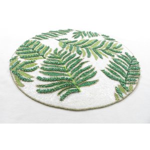 Set de table rond fait main en perles de verre motif feuille de fougère tropicale, nappe de présentation botanique verte et blanche pour la décoration de table - Product Image 2