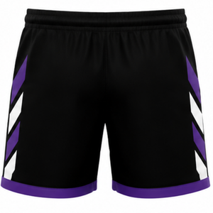 Shorts de volley-ball noir et violet personnalisés pour équipe, bas de tenue athlétique, vêtements de sport, uniforme de compétition, tenue d'entraînement avec côtés contrastés - Product Image 2