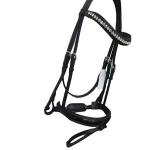 Bridon d'équitation anglais en cuir noir de qualité supérieure FAB International avec frontale ornée de cristaux, durable et élégant, pour l'entraînement et l'équitation - Product Image 1