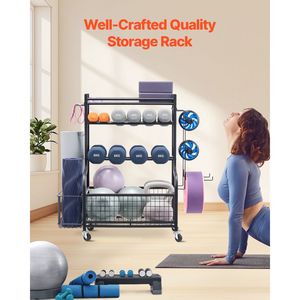 Porta Tappetini Yoga in Acciaio con Finitura Verniciata a Polvere, Organizzatore per Attrezzature da Palestra Domestica, Ganci e Ruote, Scaffalature Verniciate a Polvere - Product Image 3
