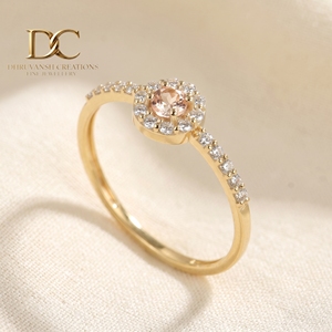 Anillo de Boda de Diseño Elegante en Oro Amarillo Sólido de 14 Quilates con Diamante Cultivado en Laboratorio y Morganita, Certificado IGI, Joyería de Lujo para Mujer - Product Image 4