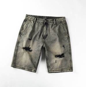 Shorts en jean premium pour homme 2025 avec poches, motif uni, écologiques, taille mi-haute, style hip-hop, teinture unie, décontractés - Product Image 1