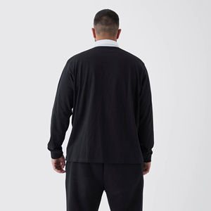 Polos personalizados para hombre de manga larga con cuello en contraste, 100% algodón, impresión digital de logotipo, corte holgado, venta al por mayor. - Product Image 3