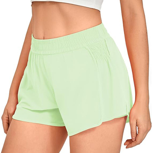 Shorts de sport pour femmes à taille haute élastique vert menthe, fluides, respirants, à séchage rapide, en polyester, pour la course et l'entraînement - Product Image 1