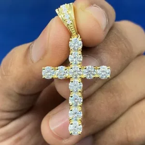 Valentine Gift <b>Solid</b> 14K Yellow <b>Gold</b> Moissanite Cross <b>Pendant</b> 1.35 CT Round Cut - Product Image 2