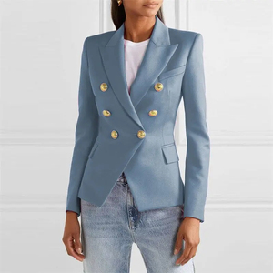 Blazer Cruzado Personalizado para Mujer, Corte Entallado, Formal, para Oficina, Chaqueta de Manga Larga, Abrigo de Moda con Botones Metálicos, Servicio OEM - Product Image 6