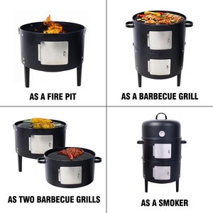 Ahumador de Carbón de Acero Resistente de 17 Pulgadas, Parrilla Redonda Negra para Barbacoa, para Cocinar al Aire Libre - Product Image 2