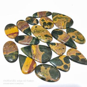 Pendentif en pierre précieuse de jaspe océanique naturel, cabochon lisse poli, formes variées, pour la fabrication de bijoux, effet de changement de couleur et de fracture - Product Image 1