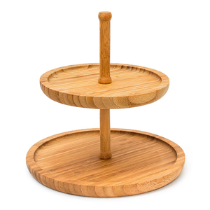 Nouveau support à gâteau à 2 niveaux en bois de manguier artisanal pour desserts, cupcakes et fruits, plateau décoratif avec poignée en métal pour les fêtes - Product Image 5