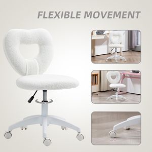 Sedia da Ufficio Girevole Senza Braccioli Bianca con Ruote, Sedia da Trucco in Peluche Teddy, Sedia da Lavoro Certificata BIFMA in Nylon - Product Image 6