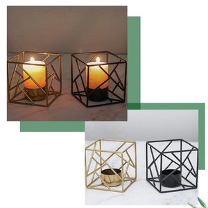 Support de bougie décoratif en métal moderne en forme de cube géométrique pour bougies chauffe-plat, idéal pour mariage, anniversaire, fête, centre de table à la maison - Product Image 3