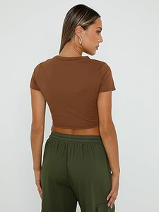 Camiseta Corta de Algodón para Mujer, Ajustada, de Manga Corta, Estilo Urbano, Informal, Suave y Elástica, con Estampado Personalizado - Product Image 5