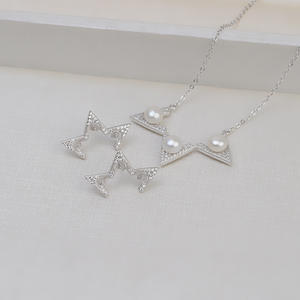 S925 Silver Female 3-Bead <b>Earrings</b> Pendant <b>Necklace</b> <b>Set</b> DIY <b>Pearl</b> Jewelry with Chain Fashion Dangle Accessory - Product Image 2