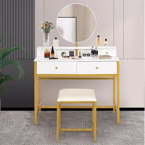 <b>Large</b> Makeup Vanity Set with Frameless <b>Mirror</b> <b>Dressing</b> <b>Table</b> with 2 <b>Large</b> Drawers and 2 Small Drawers - Product Image 1