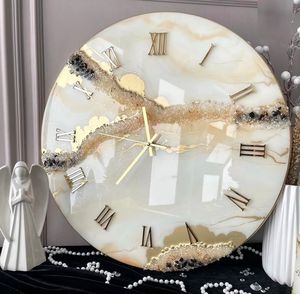 Reloj de Pared de Resina Redondo Moderno con Aspecto de Mármol, Números Romanos, Decorativo, con Logotipo Personalizado para Hogar o Restaurante - Product Image 4