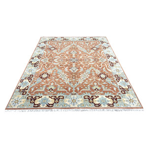 Tapis d'appoint de luxe noué à la main en soie et laine, tapis oriental moderne vieilli à poils ras, marron - Product Image 5