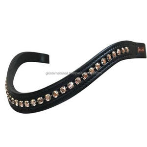 Bande de front rembourrée en cuir épais noir et marron pour chevaux cristaux ronds personnalisés brillant bande de front diamante bling pour bride - Product Image 2