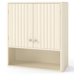 Mobiletto da Parete Beige Scanalato 21.5"x7.5"x24" per Sopra il WC con 2 Ante, Ripiano Aperto e Ripiano Regolabile a 3 Posizioni - Product Image 3
