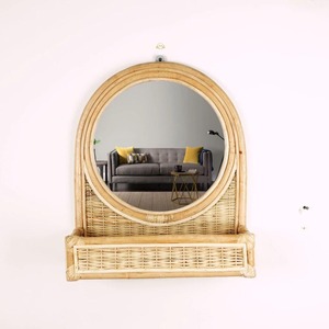 Boho Rattan <b>Mirror</b> With Storage Shelf Handmade Perfect <b>Vanity</b> <b>Mirror</b> With Shelf For <b>Makeup</b> And Skincare Items From India - Product Image 1