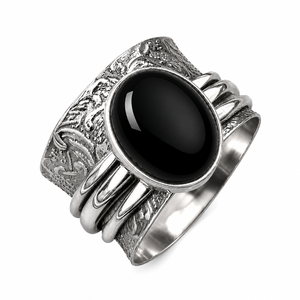 Gothic Black Onyx <b>Ring</b> Vintage Floral Engraved Spinner <b>Ring</b> Handmade Silver Jewelry for men and women - Product Image 1