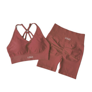 Conjunto Deportivo de 2 Piezas para Mujer, Sujetador Deportivo y Pantalones Cortos, Ropa Deportiva para Yoga, Color Sólido, Mejor Precio, Ropa de Gimnasio para Mujer - Product Image 1