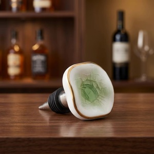 Glass Bottle Stopper With Green Art Design For <b>Wine</b> Sealing - Product Image 2