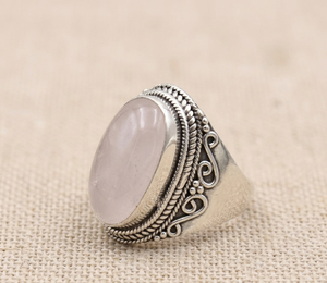 Natural Rose Quartz <b>Statement</b> <b>Ring</b> 925 Sterling Silver Vintage Boho Cocktail <b>Ring</b> Handmade Gemstone Jewelry Gift - Product Image 4