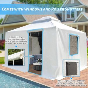 Copertura per Gazebo 12x12 con Tetto Rigido, Copertura Universale Invernale per Esterni con Pareti Laterali e Finestre a Rete, Tenda Impermeabile per Tutte le Stagioni e Pergola - Product Image 4