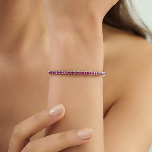Nouveautés Vente en gros d'usine Bracelet tennis fin et minimaliste en argent 925 avec rubis naturel taille princesse pierre de naissance de juillet - Product Image 2