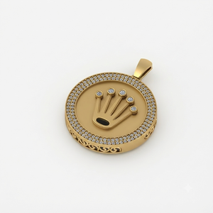 Colgante de disco circular personalizado con logo Iced Bling, chapado en oro sobre plata 925, con diamante natural, estilo vintage, unisex, joyería fina, amuleto para collar - Product Image 1