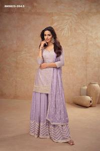 คอลเลคชั่นพิเศษสำหรับวันอีด ชุดชิโนนพร้อมชุดปักลายพร้อมกางเกงพลลาโซ-คุร์ตาและผ้าคลุมไหล่ ราคาขายส่งจากซัพพลายเออร์อินเดีย - Product Image 2