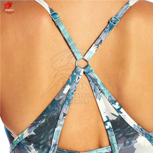 Floral Print <b>Mesh</b> Front High Support Sports Bra Breathable Quick Dry Yoga Fitness Crop <b>Top</b> Spaghetti Strap Square Neck for Women - Product Image 3