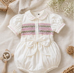 Combinaison florale d'automne pour filles avec smocks, 100% coton, robe mini décontractée écologique, fabriquée à la main - Product Image 2
