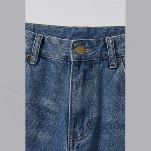 Jean en denim délavé coupe droite taille haute pour homme, coupe ample en coton, style décontracté automne - Product Image 4