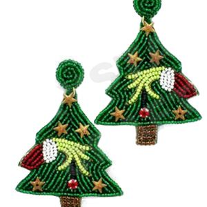 Unisex Vintage Beaded Christmas <b>Tree</b> Earrings Orange White Blue for Weddings Memorial Day Made Glass Beads <b>CRYSTAL</b> CRAFT Model - Product Image 1