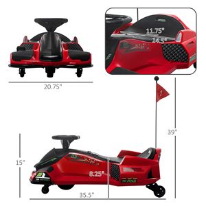 Go-Kart Elettrico da Drift 36V con Avvio Lento, Musica e Luci Rosse, Personalizzabile, Trazione 4x4, Freno a Disco per Bambini, Garanzia 1 Anno - Product Image 3
