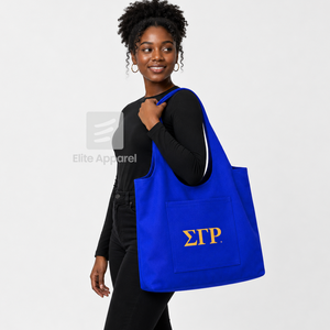 Bolsa de lona personalizada de la hermandad Sigma Gamma Rho, azul y dorada con logo bordado, de gran capacidad para uso diario, para mujer. - Product Image 3
