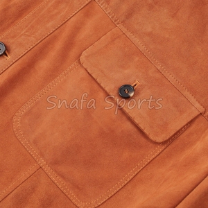 Chemise bomber en daim marron personnalisable de haute qualité, coupe-vent, respirante, col montant, avec emplacement pour logo frontal, idéale pour l'hiver - Product Image 4