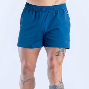 Pantalones cortos deportivos azules de nuevo diseño para hombre, con logotipo personalizado en los bolsillos elásticos con ribete, pantalones cortos de verano estilo streetwear para hombre - Product Image 4