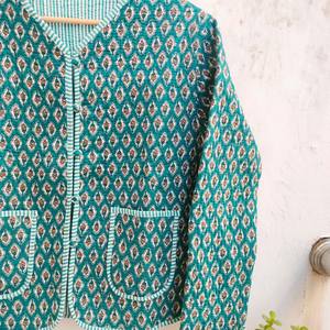 Chaqueta Acolchada de Algodón con Estampado de Bloques Tejida a Mano para Invierno, Estilo Boho, Ligera y Colorida, con Cierre de Botones, para Mujer, Ideal para Regalo - Product Image 5