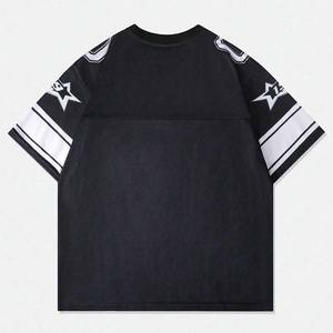 Camiseta de fútbol americano de malla negra para hombre, 240 g/m², cuello en V, estilo universitario, estilo urbano, OEM, al por mayor - Product Image 2