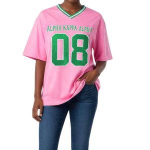 Camiseta Oversize Rosa con Letras de Chenilla, Manga Corta, Corte Holgado, Estilo Casual para Mujer - Product Image 1