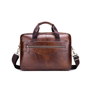Sac à ordinateur portable décontracté en cuir véritable avec plusieurs compartiments de rangement pour les voyages d'affaires et le stockage d'appareils - Product Image 1