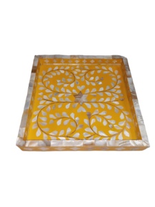 Bandeja de servicio cuadrada gris floral personalizada con bandeja de resina con Incrustaciones de nácar para uso decorativo en el hogar o la oficina - Product Image 3