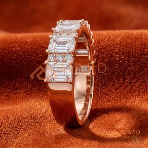 Womens Rose Gold Diamond Ring Emerald Cut Moissanite Bridal Band Luxury Fine Wedding Jewelry <b>Gift</b> for Her USA - Product Image 2