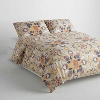 Parure de lit beige Keyseria avec 2 taies d'oreiller, drap plat en coton imprimé floral moderne 150 TC